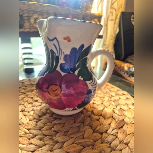 Floral Ceramic Pitcher Spanish Floral Art Pottery - Picture 1 of 7
